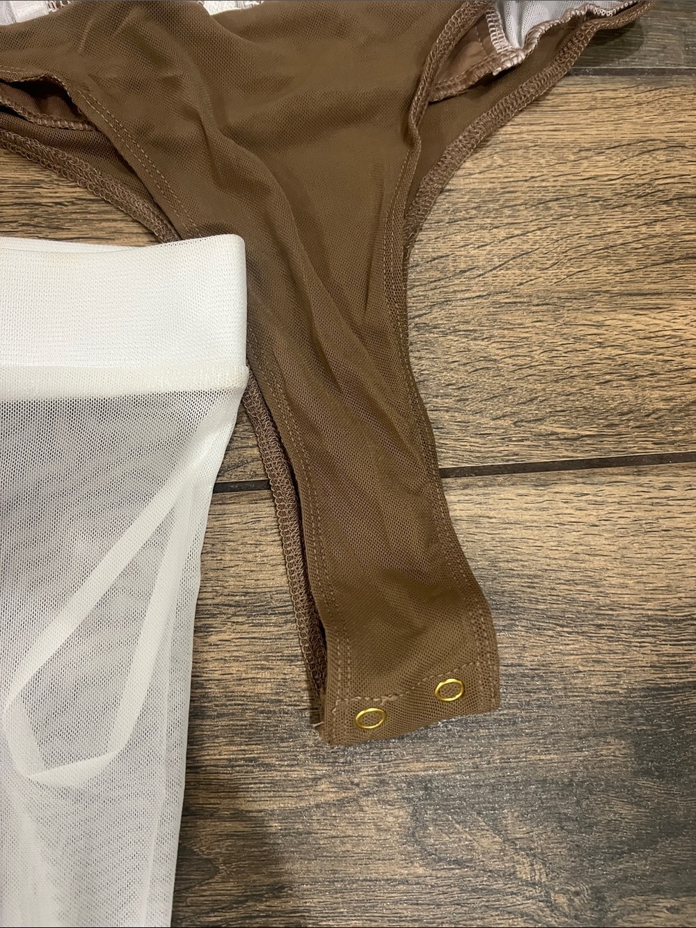 JLUXLABEL White Lace & Brown Mesh Two-Piece Bodysuit Set - Picture 4 of 9